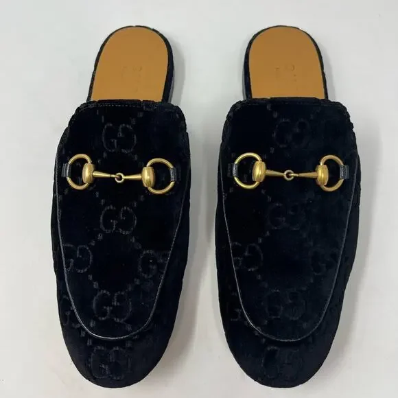 Gucci Princetown GG Monogram Embossed Black Velvet Horse Bit 6 Men / 8 Women - Picture 6 of 8
